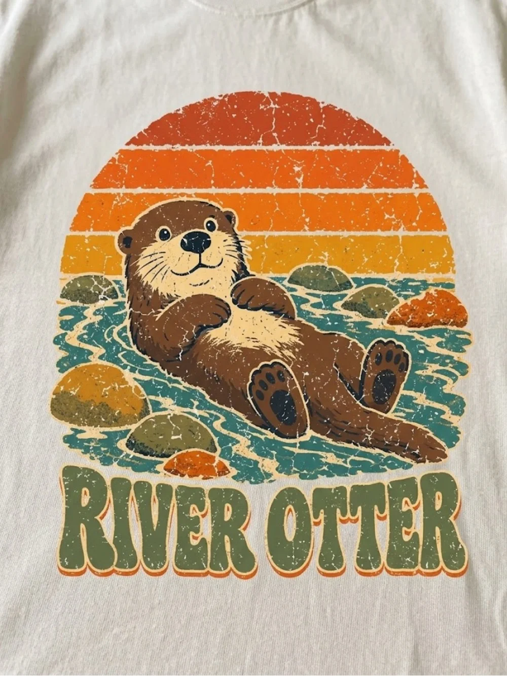 Gildan River Otter Graphic Swim Tee - Cream